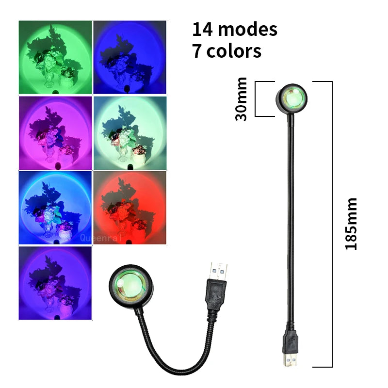 Sunset Lamp Projector USB Powered LED Rainbow Romantic Night Light Neon Atmosphere Home Decoration Photography Light Room Decor
