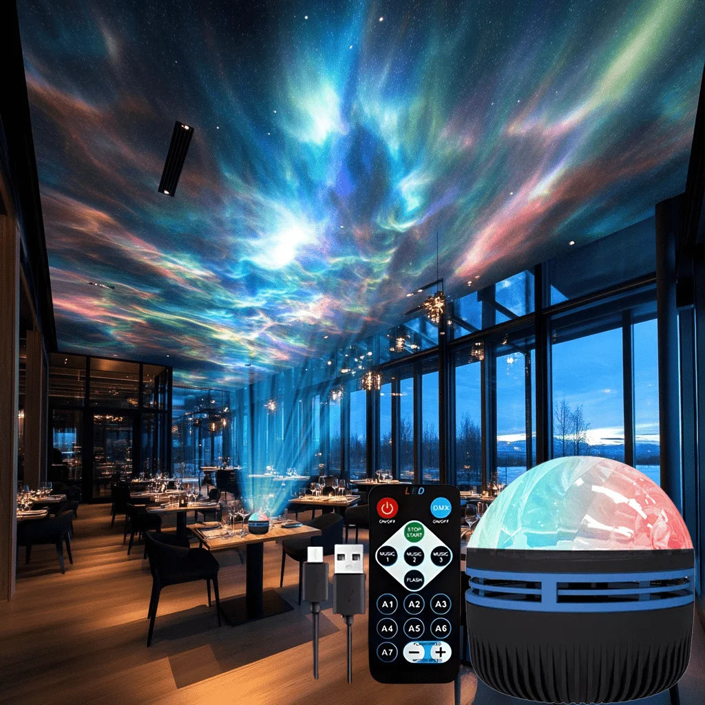 LED Night Light 7 Colors Starry Sky Projector Light Northern Aurora Ambient Light with Remote USB Auto Rotate for Bedroom Decor
